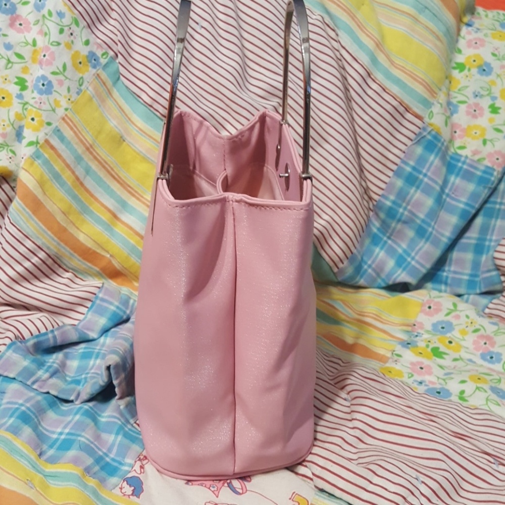 PRETTY PINK BAG W/SILVER HARDWARE -8x8x4 1/2 - Picture 2 of 4